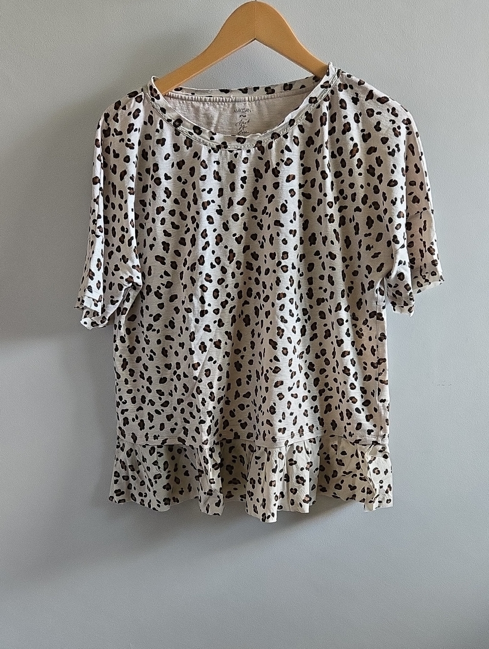 Marc Cain Leopard Print Ruffle Tshirt Size 8-10